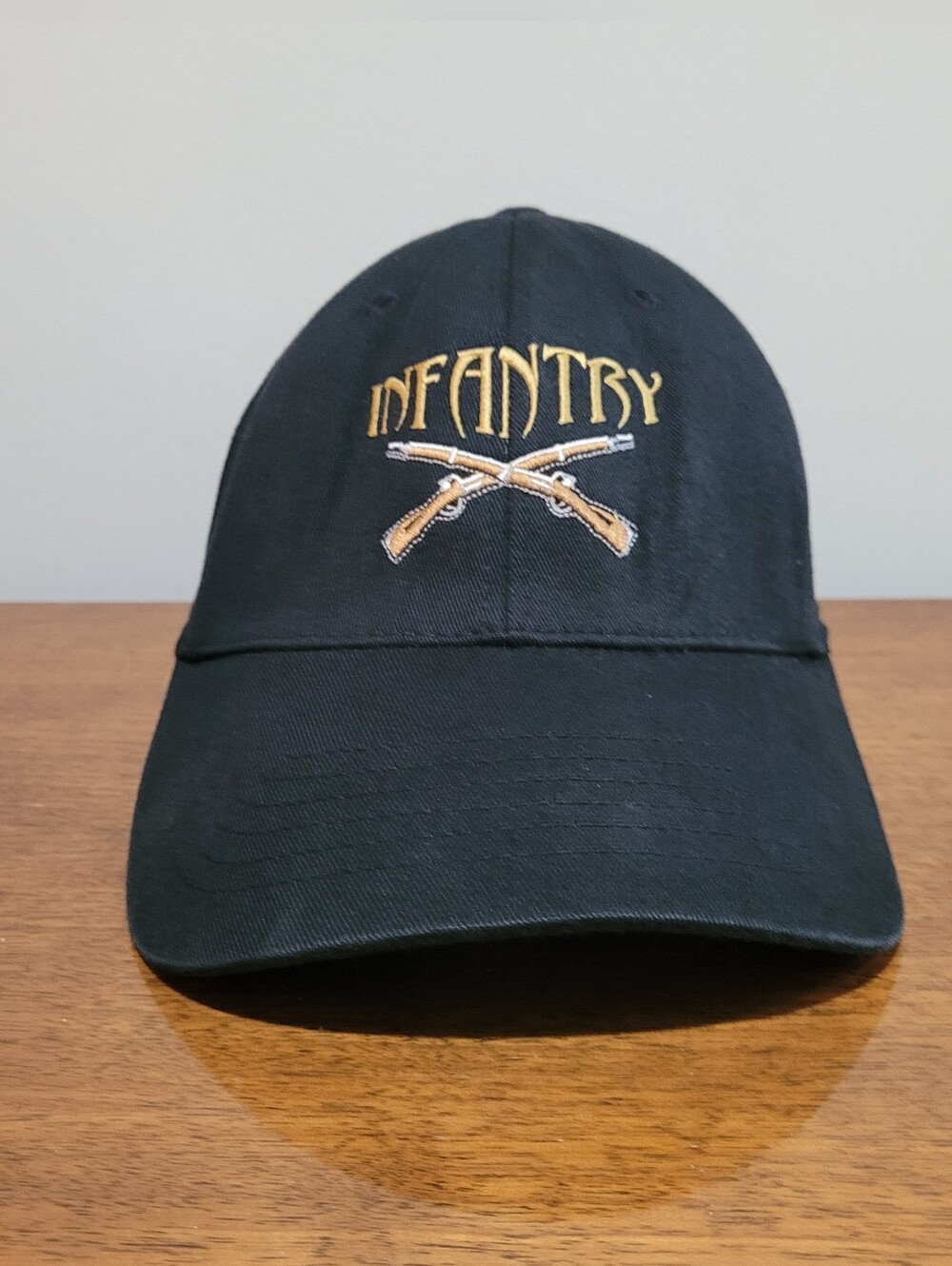 Army Black Infanity Cap with USA Flag. American Warrior Hat